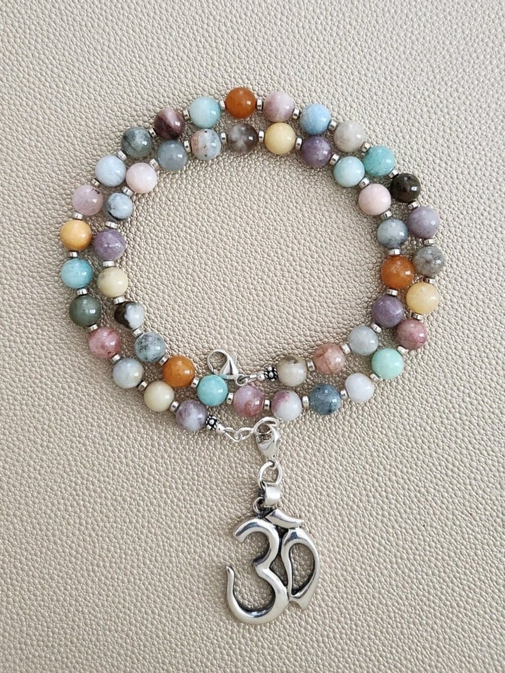 CHAKRA GEMSTONE NECKLACE W/STERLING SILVER OM PENDANT